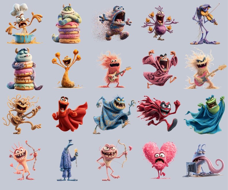 Discover the 130+ Quirky Funny Monster Clipart Bundle featuring silly monster stickers, goofy monster bundle PNGs, and cute monster graphics perfect for kids crafts, monster party clipart, and playful monster designs. Includes monster PNG, cartoon monster art, spooky cute monsters, digital monster PNGs, and colorful monster art for scrapbooking, planners, t-shirt designs, birthday invitations, DIY monster stickers, and print-on-demand projects.