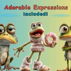 Huge frog clipart set with 120 cute and silly cartoon frogs, transparent PNG files for digital download