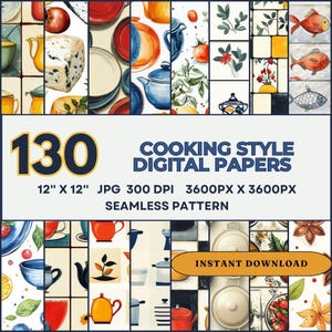 130 piastrelle da cucina modello senza soluzione di continuità carta digitale - Mega Bundle collezione piastrelle da cucina - Scrapbooking Chef Clipart - Modello di cucina digitale