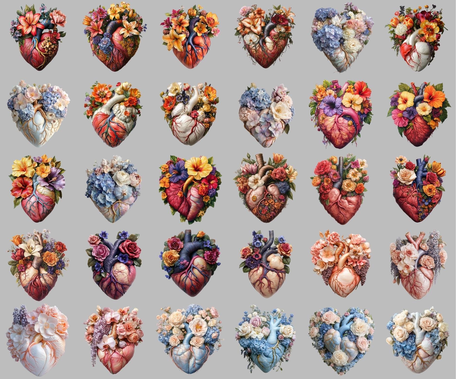 190+ Blooming Hearts Clipart Bundle: Floral Heart PNG (transparent ...