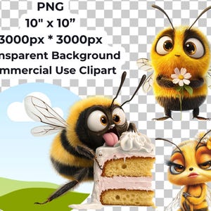 90+ funny bee clipart PNG bundle featuring quirky bumble bee stickers, cute cartoon bees, silly honeybee illustrations, whimsical bee art for scrapbooking, crafts, greeting cards, digital downloads, social media, POD & DIY projects. Transparent background, high-res 300 DPI.