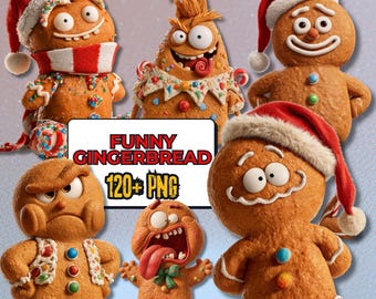 120+ Funny Gingerbread Clipart Bundle, Quirky Holiday PNG , Merry Christmas Digital Download Stickers