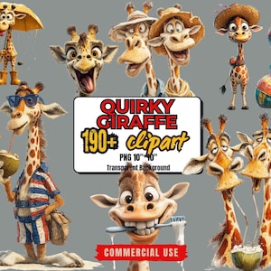190+ Lustige Giraffe Clipart Bundle - Schrullige Giraffe Kunst - Dumme Giraffe PNG - Giraffe Sticker Pack - Transparenter Hintergrund - Kommerzielle Nutzung