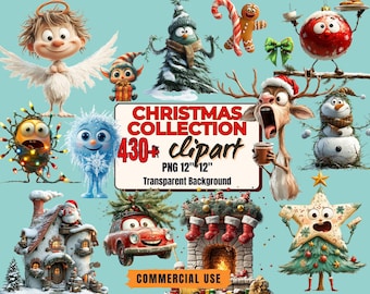 430+ Christmas Clipart Bundle: 430+ Funny Festive PNG Stickers (Transparent Background, Commercial Use)