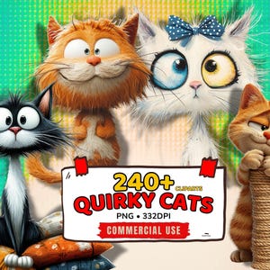 240+ Quirky Cat Clipart Bundle, Sarcastic Cat PNG - Commercial Use, Sublimation Designs for Stickers