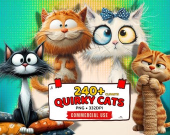 240+ Quirky Cat Clipart Bundle, Sarcastic Cat PNG - Commercial Use, Sublimation Designs for Stickers