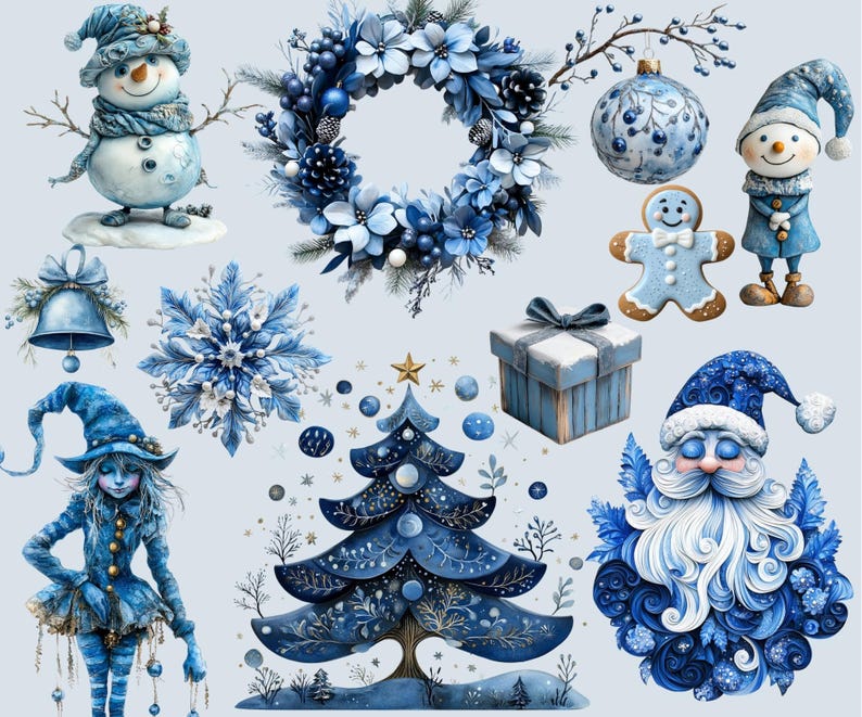 230+ Blue Christmas Clipart Bundle – Whimsical holiday elements in high-quality 10x10 inch PNGs, 300 DPI, with transparent backgrounds. Perfect for scrapbooking, DIY crafts, holiday cards, and digital designs. Instant download.