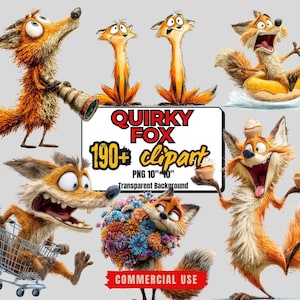 190+ Funny Fox Clipart Bundle - Transparent Background Quirky Fox PNG - Fox Cartoon Bundle - Fox Sticker Pack - Digital Fox Clipart Download