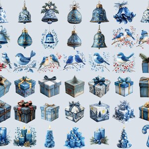 230+ Blue Christmas Clipart Bundle – Whimsical holiday elements in high-quality 10x10 inch PNGs, 300 DPI, with transparent backgrounds. Perfect for scrapbooking, DIY crafts, holiday cards, and digital designs. Instant download.