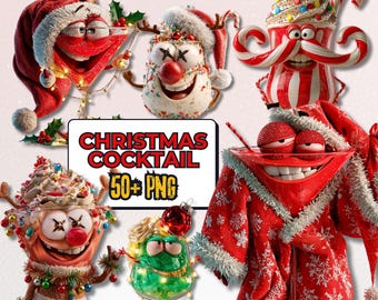 50+ Christmas Cocktail Clipart Bundle, Funny Holiday PNG , Party Invitation Illustrations, Christmas Graphics