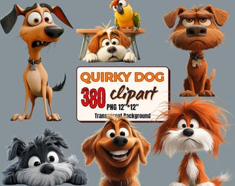 380 Quirky Funny Dog Clipart Bundle - Transparent Background Cartoon Dog Stickers Printable Humorous Dog Art Quirky Dog Stickers Pet Clipart