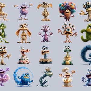 Discover the 130+ Quirky Funny Monster Clipart Bundle featuring silly monster stickers, goofy monster bundle PNGs, and cute monster graphics perfect for kids crafts, monster party clipart, and playful monster designs. Includes monster PNG, cartoon monster art, spooky cute monsters, digital monster PNGs, and colorful monster art for scrapbooking, planners, t-shirt designs, birthday invitations, DIY monster stickers, and print-on-demand projects.