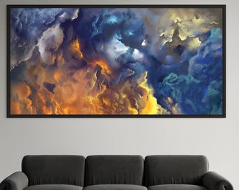 Canvas Abstracte wolk, moderne blauworanje muurkunst