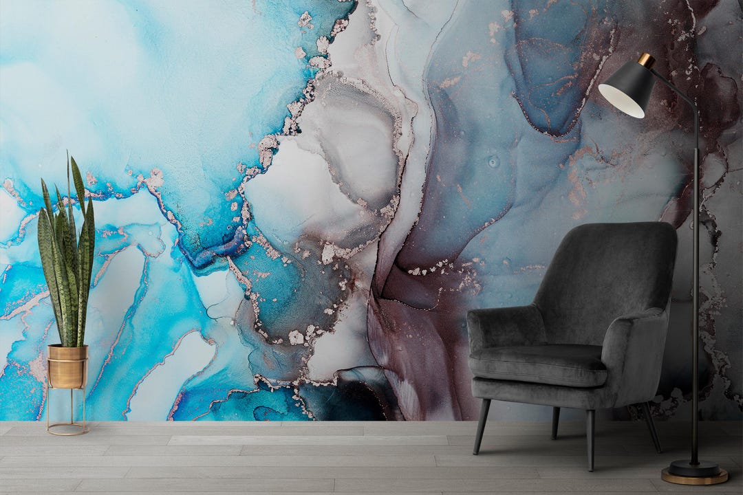 Abstract Blue Wall Murals Marble Wallpaper Peel and Stick Mural Fluid ...