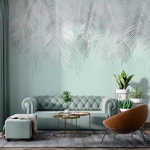 Palm leaf wallpaper for living room decor Peel and stick mural Aesthetic room decor Custom removable wallpaper Seamless wallpaper Wall mural