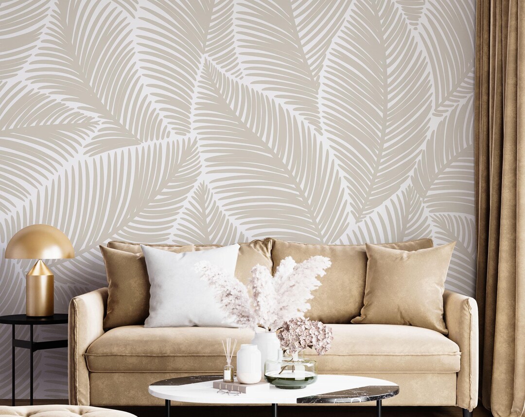 Beige Leaf Wallpaper Mural Peel and Stick Mural Beige Leaf Wallpaper ...
