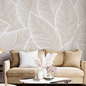 Carta da parati murale con foglie beige Carta da parati staccabile e adesiva Carta da parati con foglie beige per l'arredamento del soggiorno Modello senza cuciture Carta da parati botanica chiara