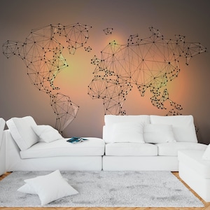3D Weltkarte Tapete Wandbild Geometrische Karte Wanddekor für Büro Wohnung Dekor Moderne Weltkarte Tapete Wandbild Schwarze abstrakte Weltkarte