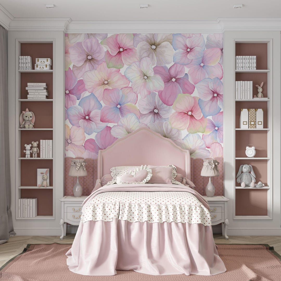 Pink Floral Wall Mural for Living Room Light Pink Wallpaper for Bedroom ...