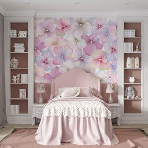 Carta da parati floreale rosa Grande murale floreale ad acquerello Stacca e attacca Decorazione murale rimovibile per camera da letto Rivestimento murale botanico Motivo senza soluzione di continuità