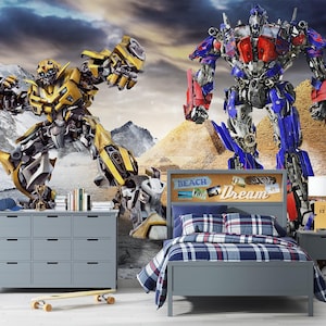 Carta da parati murale Transformers per la cameretta dei bambini Carta da parati robot stacca e attacca Carta da parati Transformers per la sala giochi Decorazione da parete per la cameretta dei ragazzi Optimus Prime