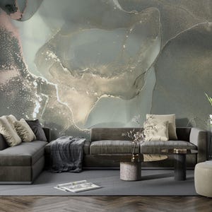 Gray marble wall mural Abstract gray gold wallpaper Peel and stick mural for living room  Removable wallpaper Seamless wallpaper
