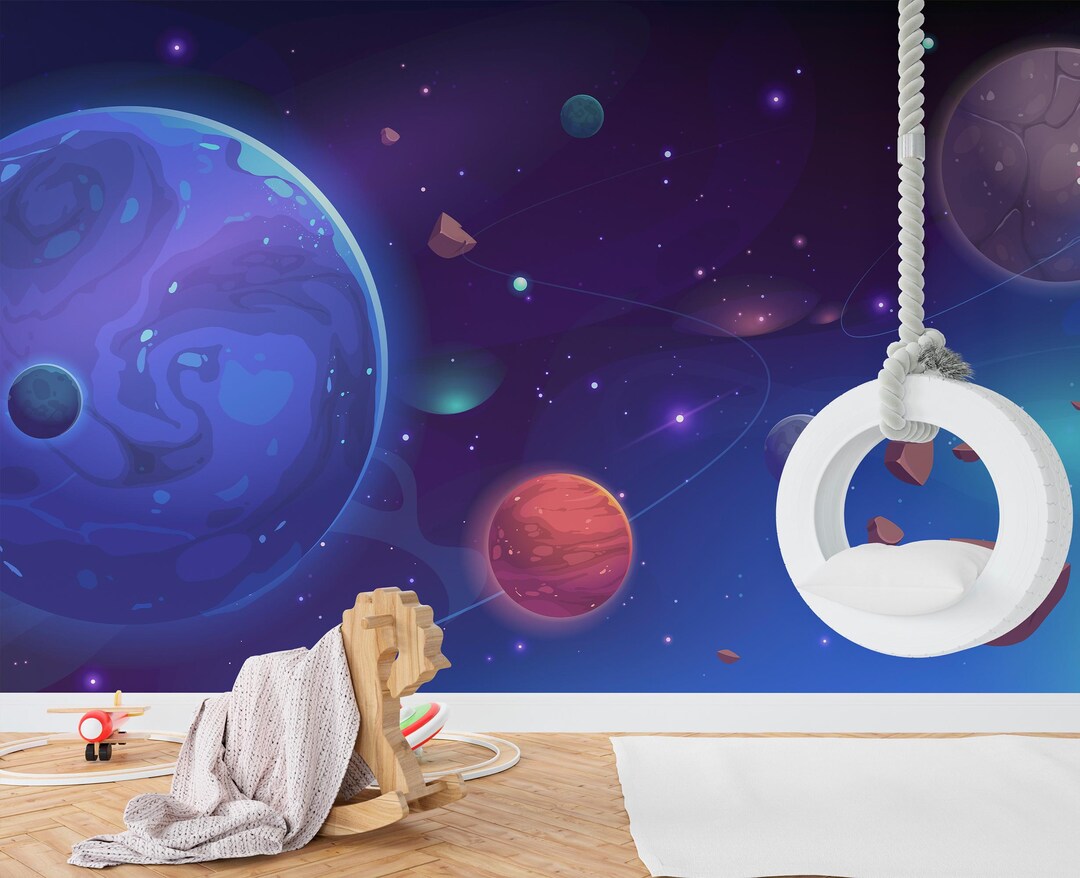 Dark Cosmic Wallpaper for Kids Room Space Wall Mural for Playroom Decor ...