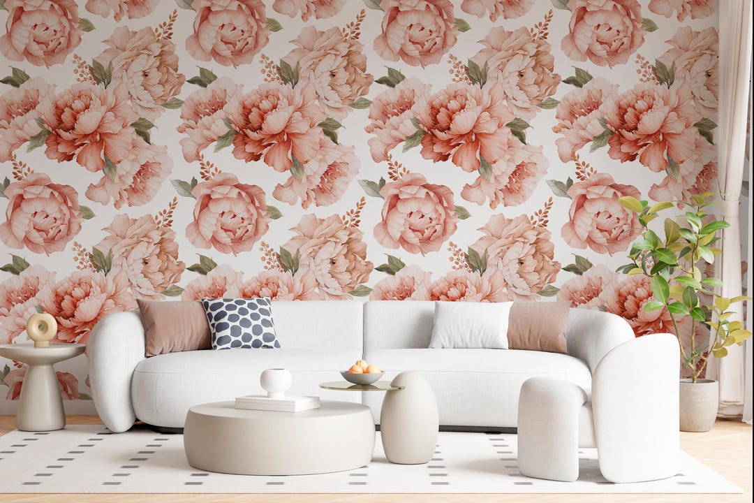 Floral Wallpaper With Peony Vintage Floral Wall Mural for Living Room ...
