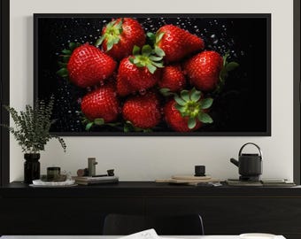 Lienzo de cocina con fresas: Impresión de fruta fresca para la decoración de cafeterías