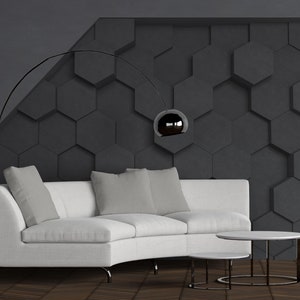 Textured black geometric wall mural for home decor Removable 3D textured black wallpaper for living rooms Modern black hexagon 3D wallpaper