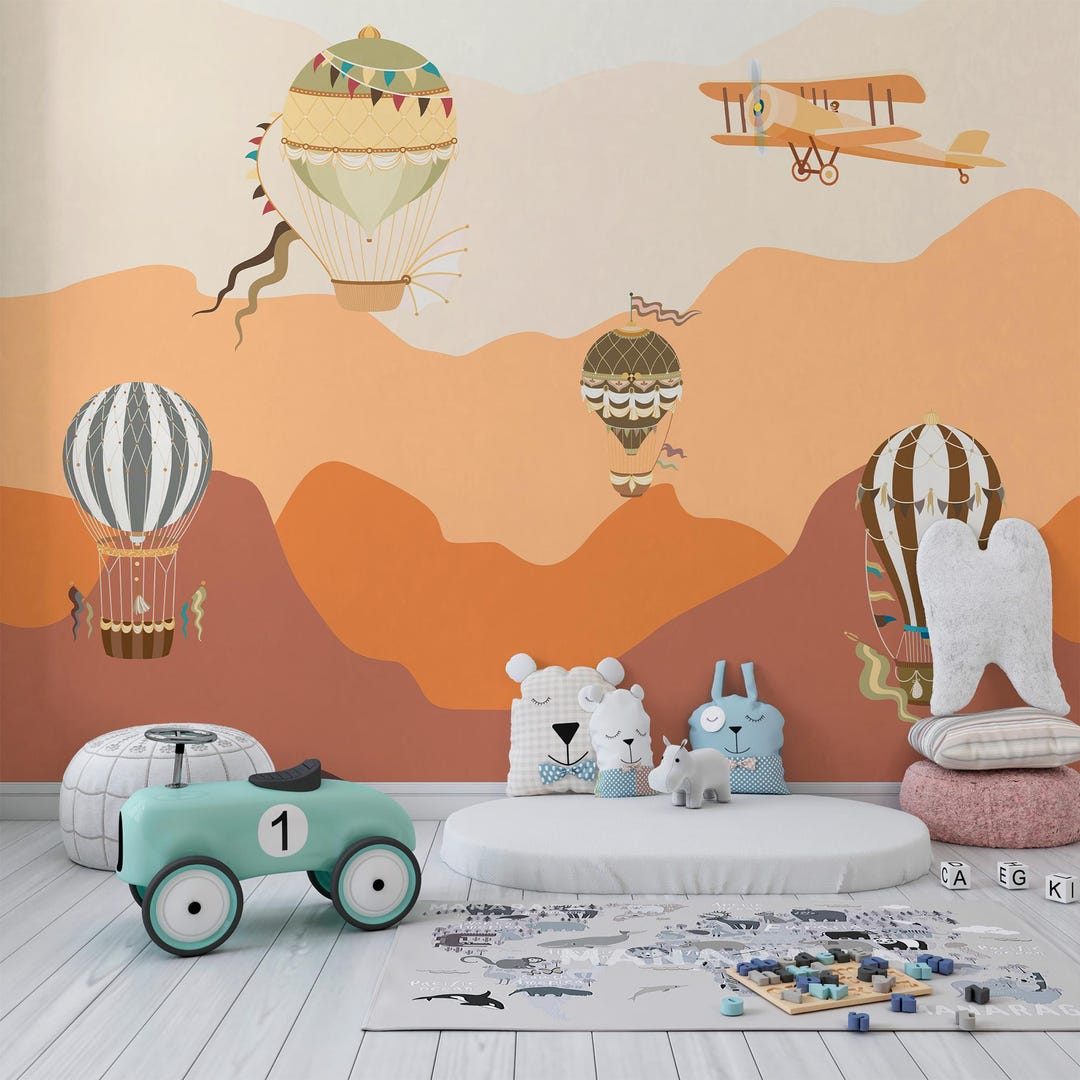 Hot Air Balloon Wall Mural for Kids Room Airplane and Balloon Nursery ...