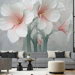 Pastel Floral Wallpaper Mural: Elegant 3D Flower Print, Peel and Stick
