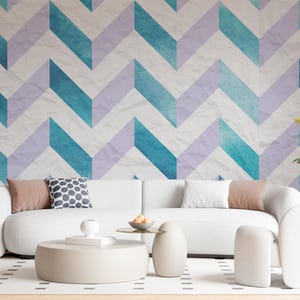 Rivestimento murale geometrico blu per camera da letto Carta da parati geometrica a zig zag per soggiorno Carta da parati vintage per l'interior design Murales rimovibili