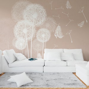 Carta da parati murale con tarassaco rimovibile Dente di leone beige per soggiorno Murales staccabili e attaccabili Carta da parati moderna con tarassaco per camera da letto
