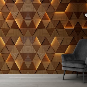 Carta da parati geometrica in legno di lusso Rivestimento murale con motivo in legno, carta da parati effetto legno 3D per interni Arredamento moderno per appartamenti