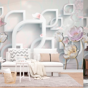 Carta da parati floreale 3D Carta da parati geometrica pastello Murales stacca e attacca Murales floreali astratti Design d'interni Modello senza soluzione di continuità