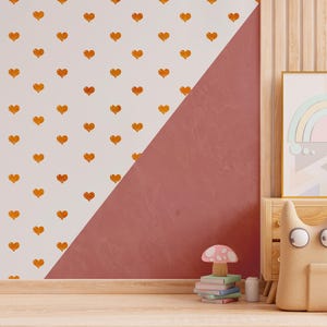 Gold heart wallpaper for kids room Peel and stick heart wallpaper for nursery Removable wallpaper with gold hearts Cute heart wallpaper