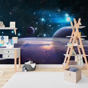 Carta da parati murale Galaxy Carta da parati spaziale Decorazione murale 3D Pianeta Carta da parati staccabile e adesiva per l'arredamento dell'appartamento Carta da parati rimovibile per camera da letto soggiorno