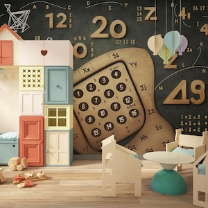 Numeri e lettere murali Carta da parati matematica staccabile e attaccabile per la sala giochi Carta da parati educativa per la camera dei bambini Regalo per la camera dei bambini