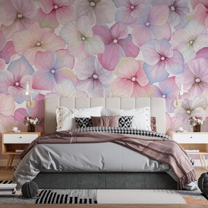 Pink Floral Wall Mural for Living Room Light Pink Wallpaper for Bedroom ...