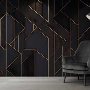 Carta da parati astratta scura con motivo dorato Carta da parati geometrica Arte murale astratta per camera da letto Murales staccabili e attaccabili Motivo senza soluzione di continuità