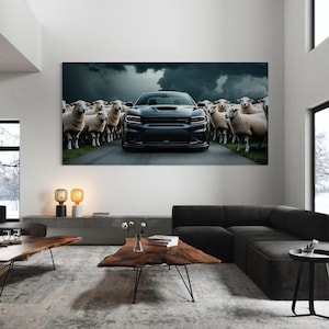 Dodge Charger Hellcat Väggkonst Canvastavla Svart Får