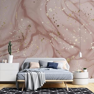 Carta da parati murale astratta in oro e rosa Carta da parati murale moderna e glamour Carta da parati staccabile e adesiva Carta da parati elegante in marmo per soggiorno Modello senza soluzione di continuità