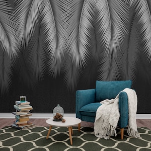 Black & White Palm Leaf Wallpaper: Tropical Peel and Stick Mural