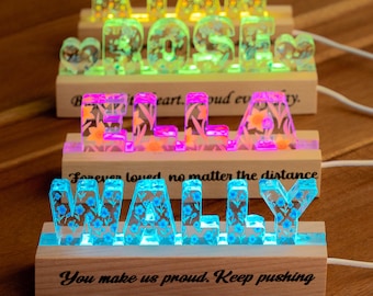 Custom Name Acrylic Night Light – Personalized LED Light With Floral ...