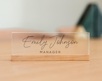 Custom Acrylic Desk Name Plate: Printed Office Sign Manager Gift