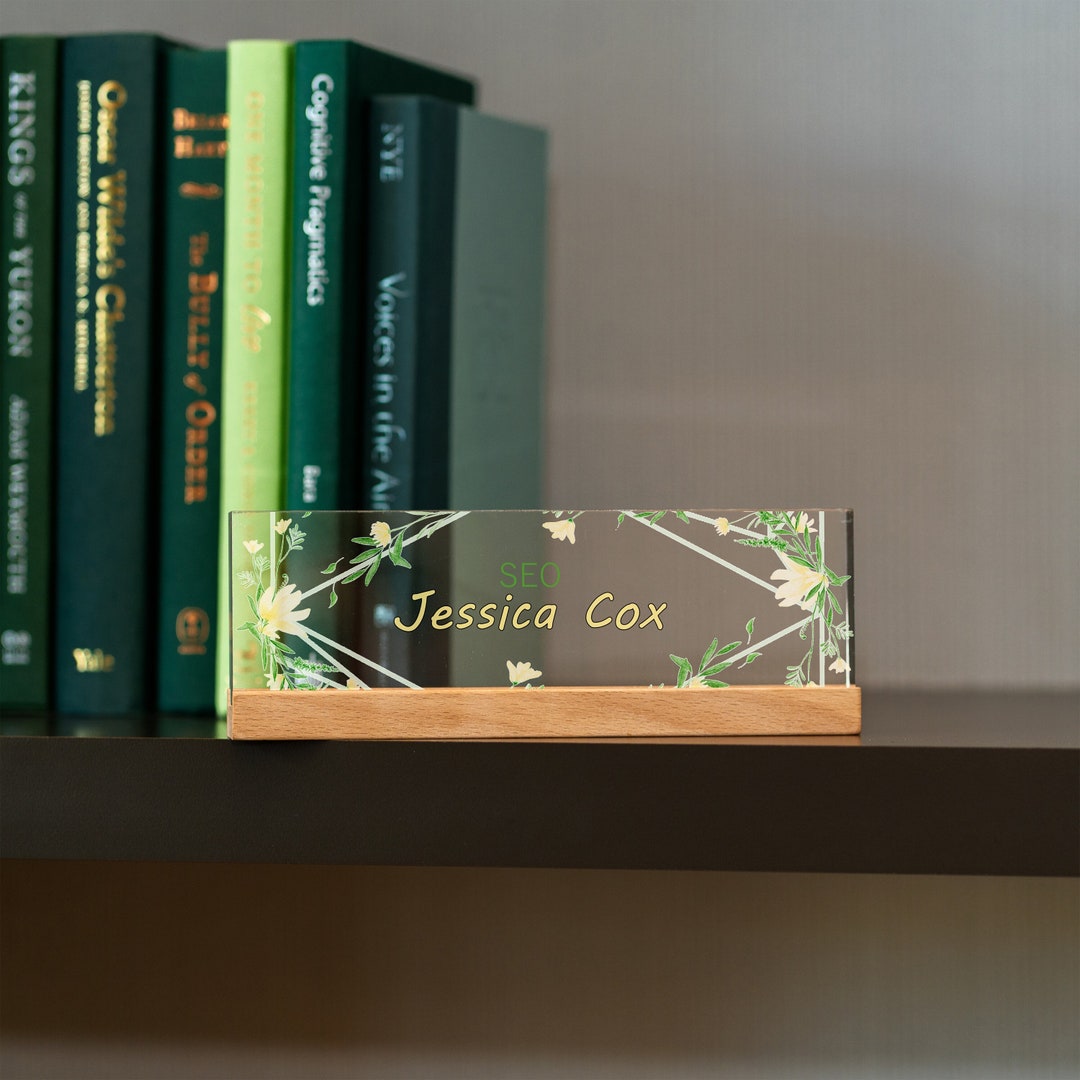 Flower Office Sign, Personalized Desk Name Plate, Coworkers Gift, Desk ...