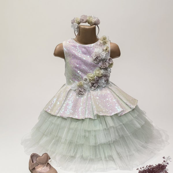 3D Flower Girl Dress I Fancy Dress I Girl Tulle Dress I Tutu Dress I Kids Wedding Dress I Princess Dress I Birthday Dress I Party Costume