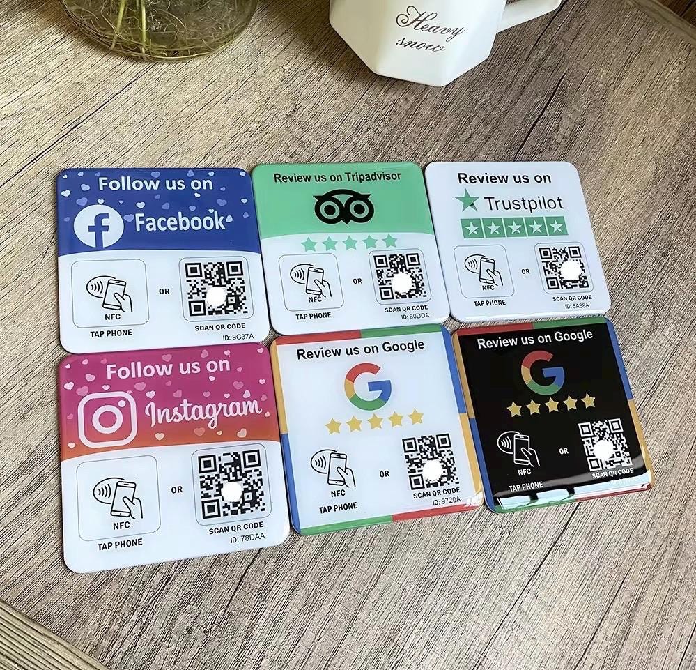 NFC Review & Follow Plates + Built In QR Code | Boost Your Reviews / Followers In Seconds | Instagram | Facebook | TrustPilot | TripAdvisor