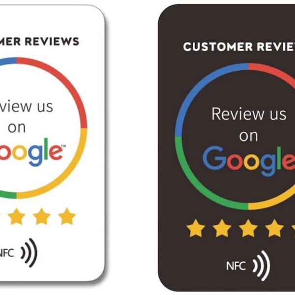 Carte d'évaluation Google NFC recto-verso | Obtenez plus d'avis | Appuyez et laissez un avis instantanément !